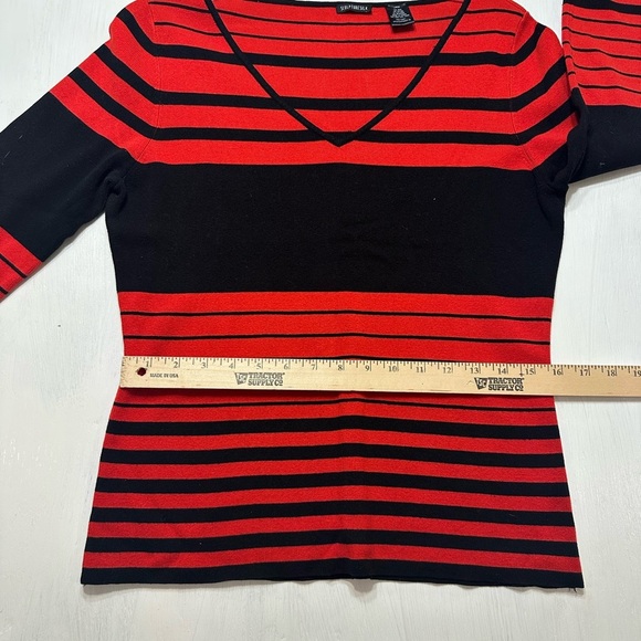 Sculpturesilk Red Black Striped Silk Blend Sweater Women’s Large 3/4 Sleeve - Picture 4 of 8